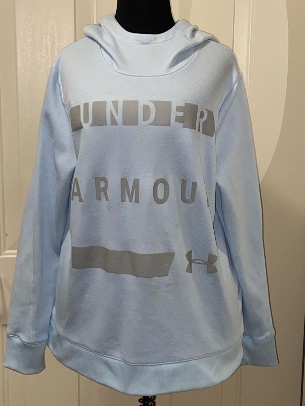 Under Armour Light Blue Unisex ' Hooded Pullover with Silver Logo Print Size L